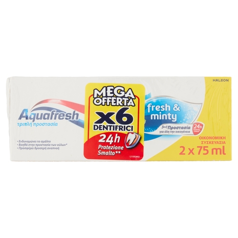 Aquafresh tripla protezione dentifricio igiene dentale multi pacco menta 3 x 2 x 75 ml